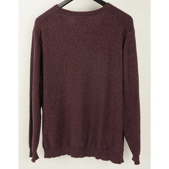 Mantaray Men's XL Burgundy Melange Cotton Open Knit Ribbed V-Neck Jumper Sweater - Picture 2 of 8